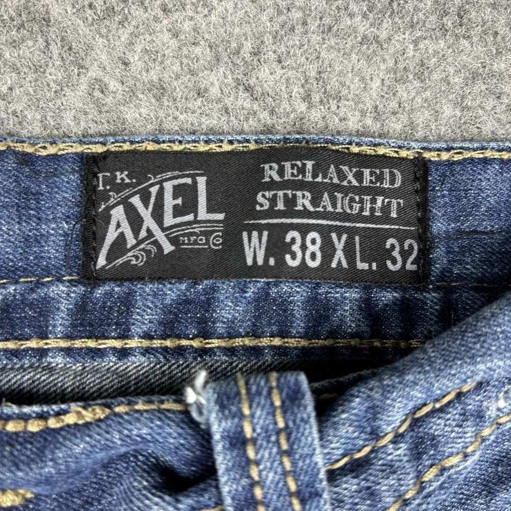 TK Axel Jeans Mens 38x32 Relaxed Straight Y2K Distressed Medium Wash Blue Denim
